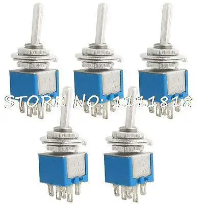 

6 x AC 125V 3A ON/ON 2 Position 2P2T DPDT 6 Solder Pins Mini Toggle Switch Blue