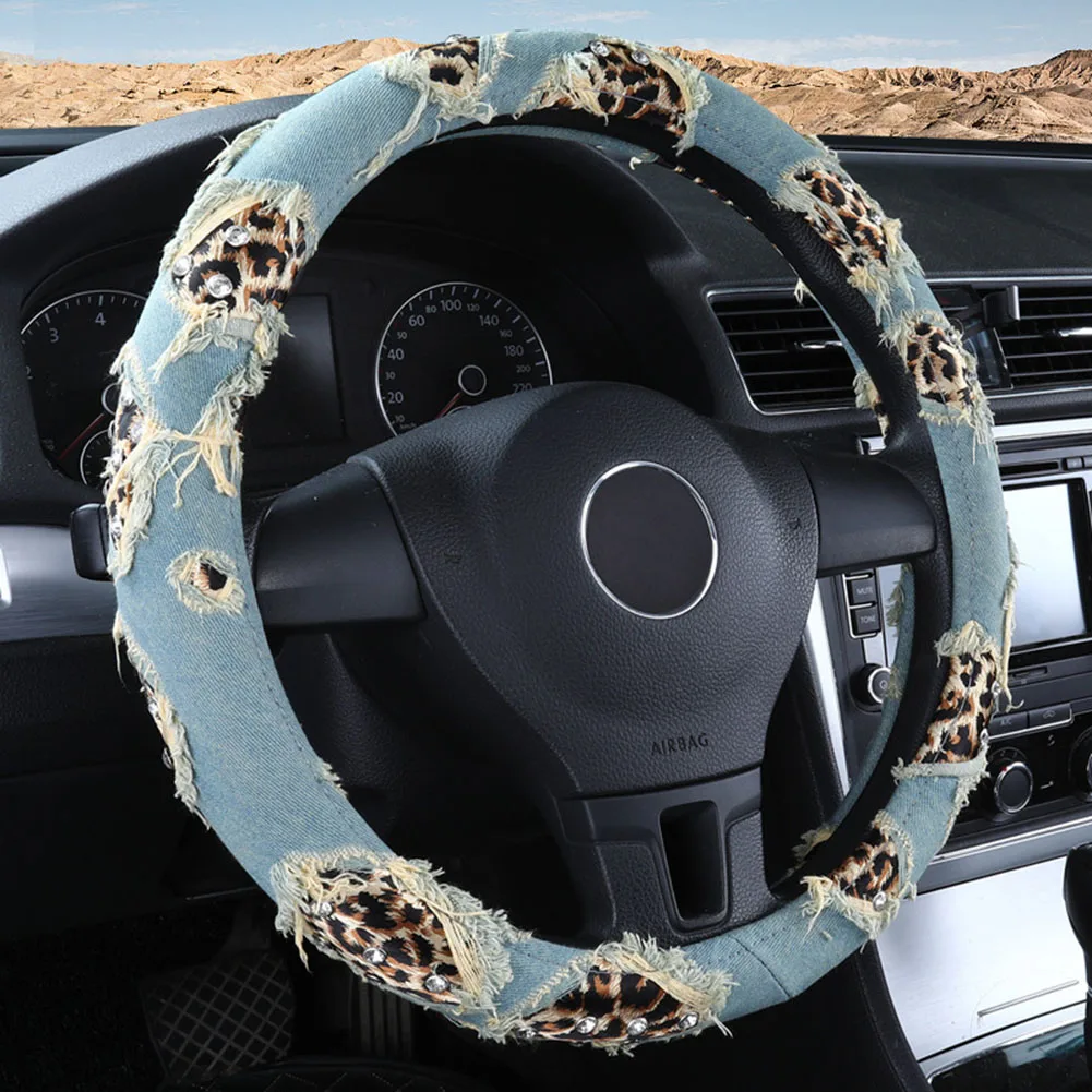 38 см Универсальный джинсовый прочный автомобильный нескользящий чехол на руль мягкий Beathable для стайлинга автомобиля аксессуары для интерьера