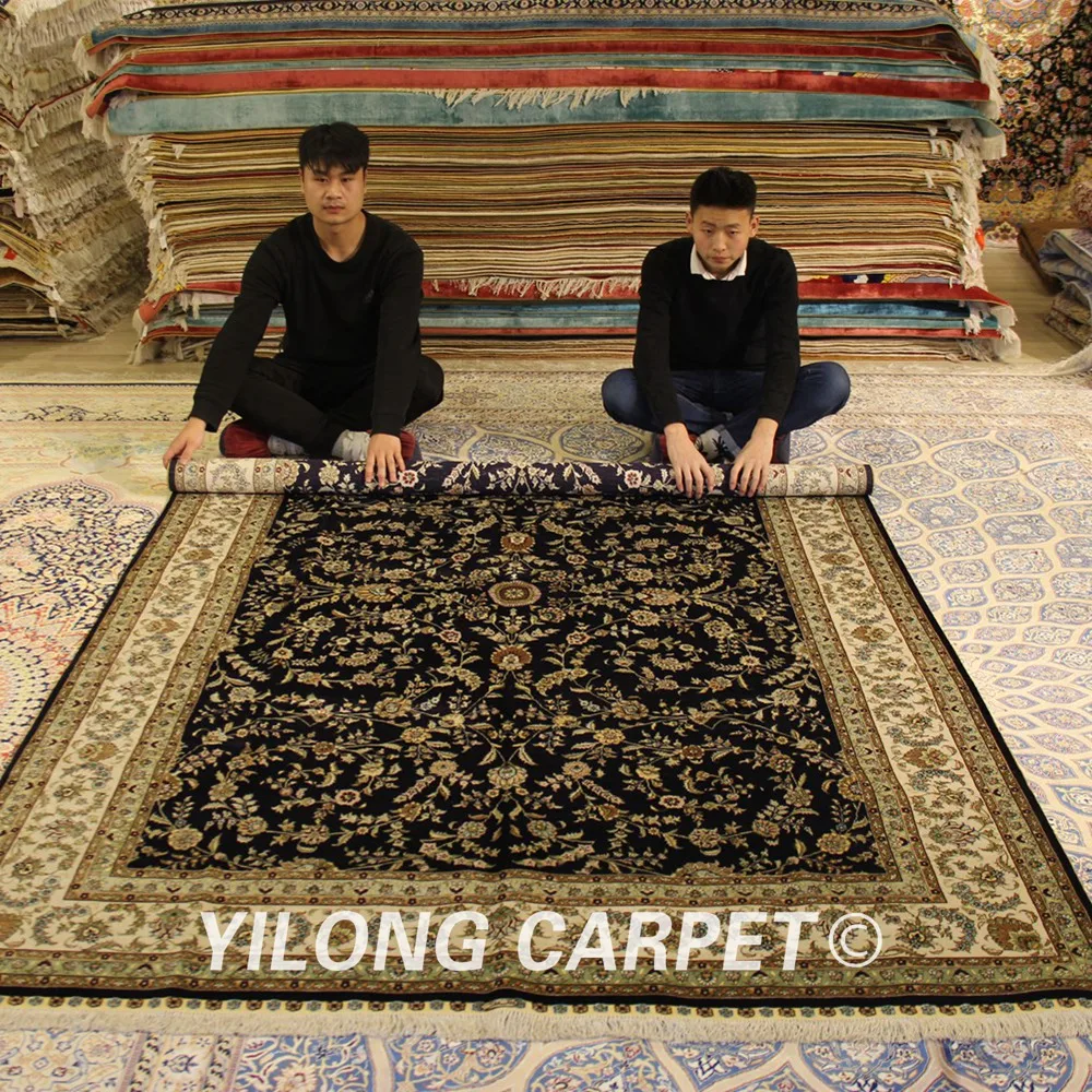Yilong 6'x9' тканые персидские ковры синие старинные классические шелковые ковры (ZZX002D6x9)