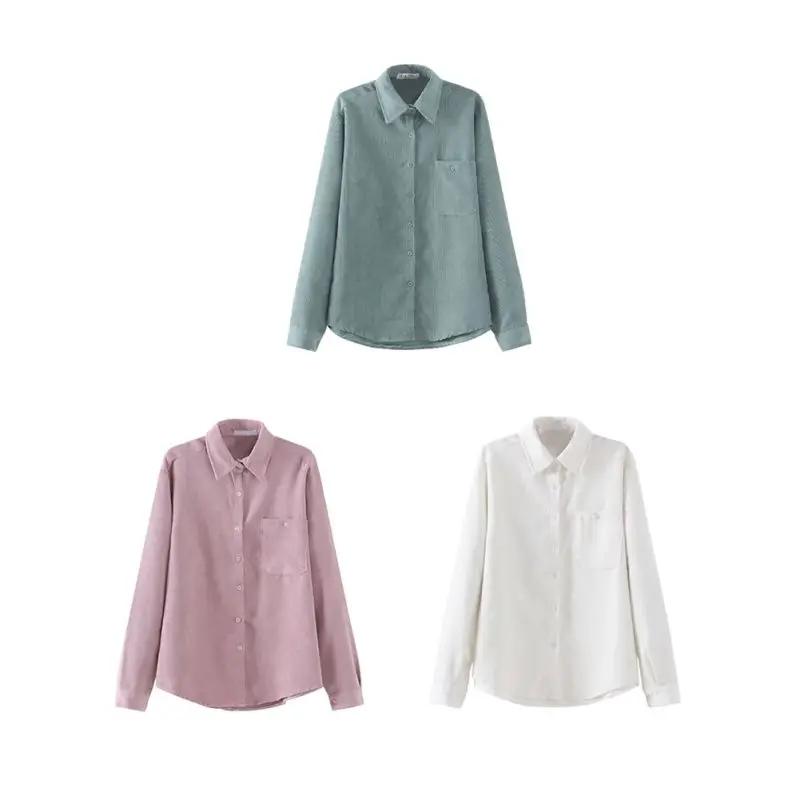 Офисная Женская блузка, женская модная Высококачественная рубашка, женская белая зеленая Вельветовая блузка с длинным рукавом