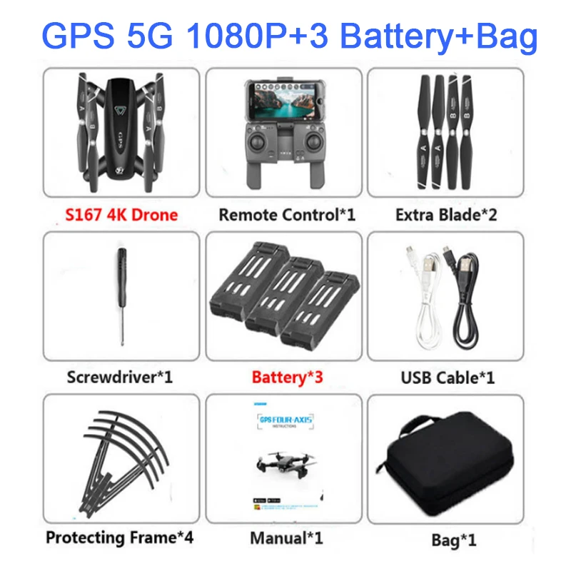 S167 5G gps складной Профессиональный Дрон с камерой 4K HD селфи WiFi FPV широкоугольный RC Квадрокоптер Вертолет игрушка E520S SG900-S - Цвет: 5G 1080P bag ba 3