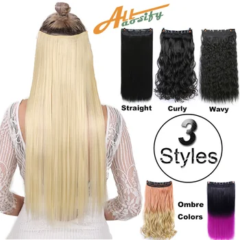 

Allaosify Straight Clip In Hair Extension High Temperature Synthetic Hair Piece 5 Clips Stuck In Hair Straight Wavy Curly Styles