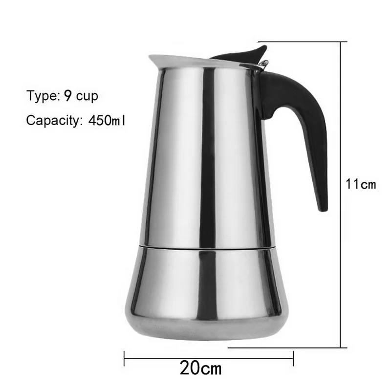 450ml 100 мл/200 мл/300 мл/450 мл нержавеющая сталь кофейник чайник Pro Barista горшок портативный Эспрессо кофеварка Moka горшок - Цвет: 450ml