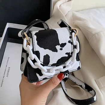 

Super Mini Cow Pattern Crossbody Bag For Women 2020 Fashion Chain PU Leather Shoulder Bag Handbag Female Lipstick Purse Hot Sale