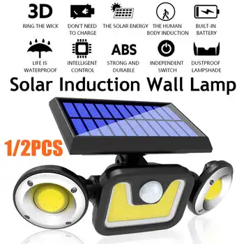 

Outdoor Solar Light 74 LED 3 modes Solar Lamp PIR Motion Sensor Three Heads Wall Light IP67 Waterproof for Garden Decoration