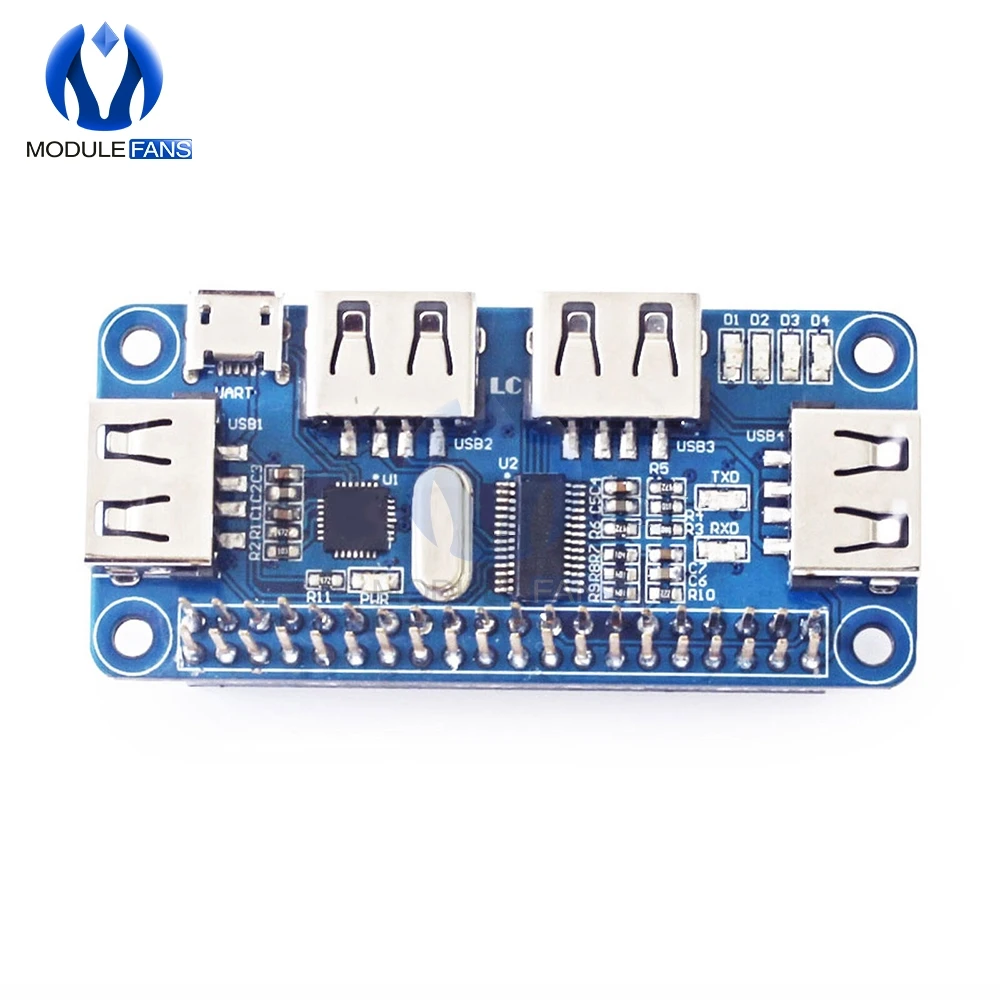 

4 Port USB HUB HAT USB to UART 2.0 1.1 Micro USB For Raspberry Pi Zero/W A+ B B+ 2 3 Model B Serial Debugging Onboard