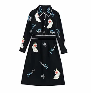 Svoryxiu, винтажное черное платье с вышивкой, Осень-зима, женская мода, длинный рукав, для подиума, дизайнерские тонкие платья, Vestdios - Цвет: Многоцветный