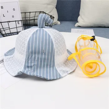 

2020 Baby Summer Girl Boy Cute Mesh Hats Patchwork Bucket Floral Sun Hat With Anti-Spray Mask