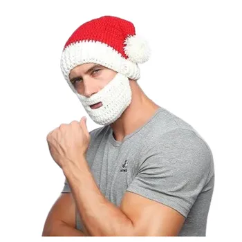 

Christmas Hat Xmas cap Thick Ultra Soft Plush Detachable beard warm wool Knitted Hats Santa beard Warm Woolen Hats gorro navidad