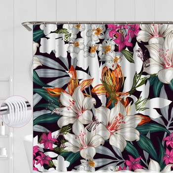 

Shower Curtain 180x180cm Flower Printed Soft With Hooks Polyester Modern Hotel Household Nordic Style Bathroom Decor Washable