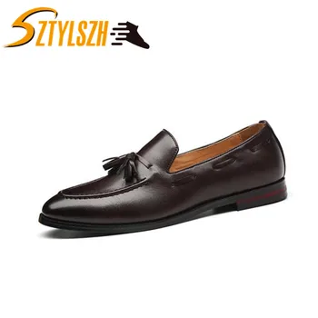 

Luxury Fashion Men Party Dress Shoes Breathable Simple Wedding Casual Shoes Male Flats Tassel Leather Shoe Moccasins Wholesale