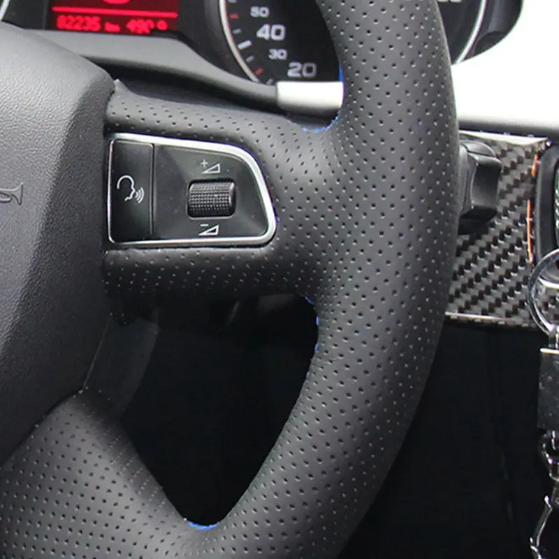 Ручной работы черный мягкий искусственный кожаный чехол на руль для Audi A3(8 P) Sportback A4(B8) Avant A5(8 T) A8(D3) A6(C6