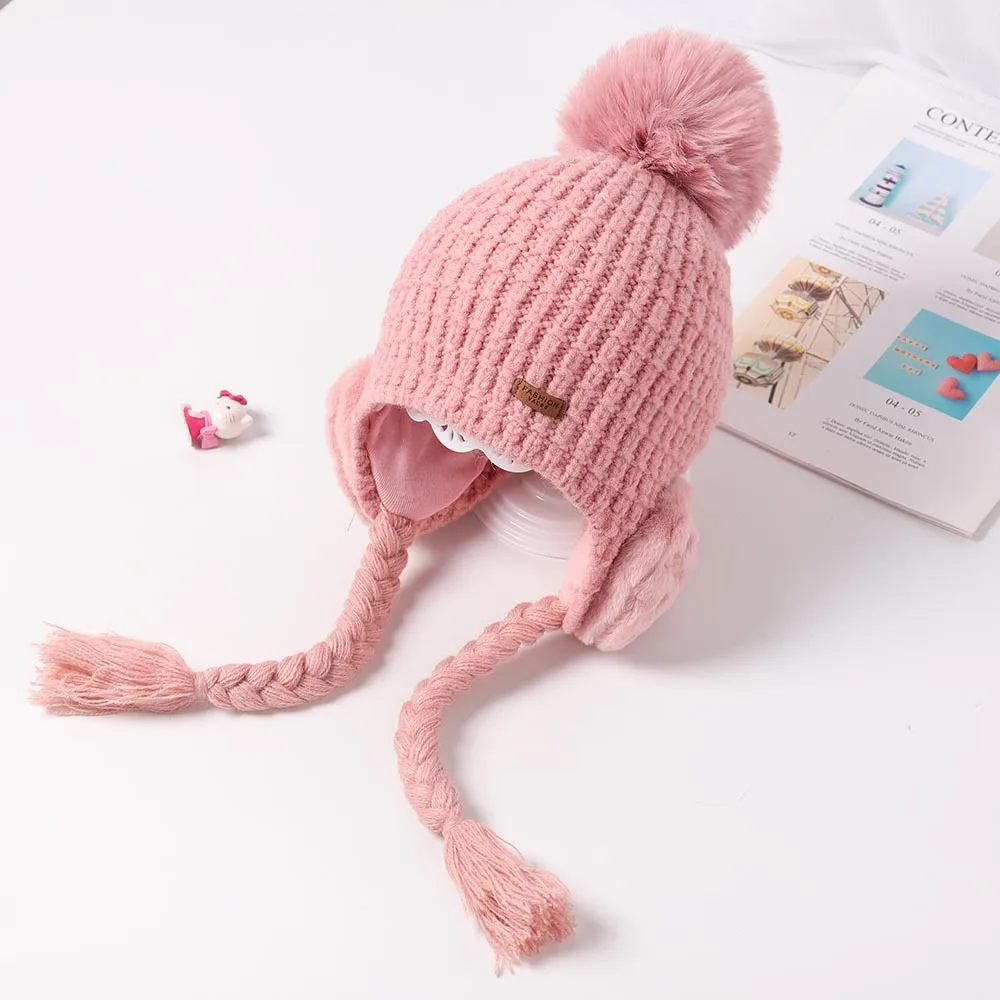 light pink Детская шапка, Осень-зима, Новые вязаные наушники с рисунком фруктовой травы для детей от 2 до 6 лет, теплая хлопковая шапка Lei Feng в Корейском стиле - Цвет: light pink