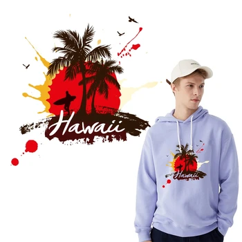 

Hawaiian Coconut Forest Patches Heat Transfer Vinyl Sticker Iron on Transfers For Clothes A-level Fashion Stickers Washable DIY