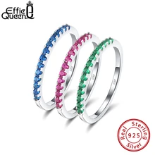 Effie Queen Trendy Stackable Ring Eternity Multi-Color 925 Silver Ring with 12pcs Crystal Stone Woman Jewelry Party Gift BR188-1 effie queen trendy big charming women ring 196 pieces zircons paved smoothly real luxury crystal finger ring for party dr123