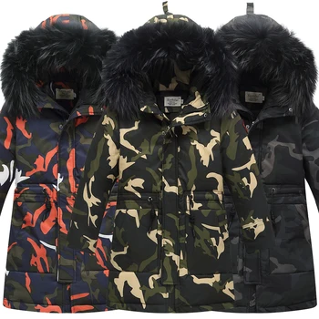 

Boys Warm Winter Duck Down Jackets -30 Degrees Children Casual Camouflage Big Fur Hooded Thickening Down Outerwear Coats Russia
