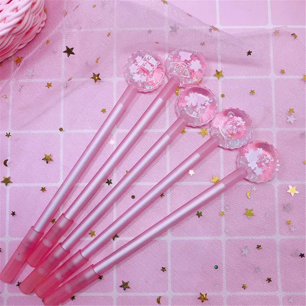 

1PC Creative Pink Sakura Flow Oil Pen Korean Stationery Cute Gel Pens for Girl Kawaii School Office Supplies Novelty Gifts