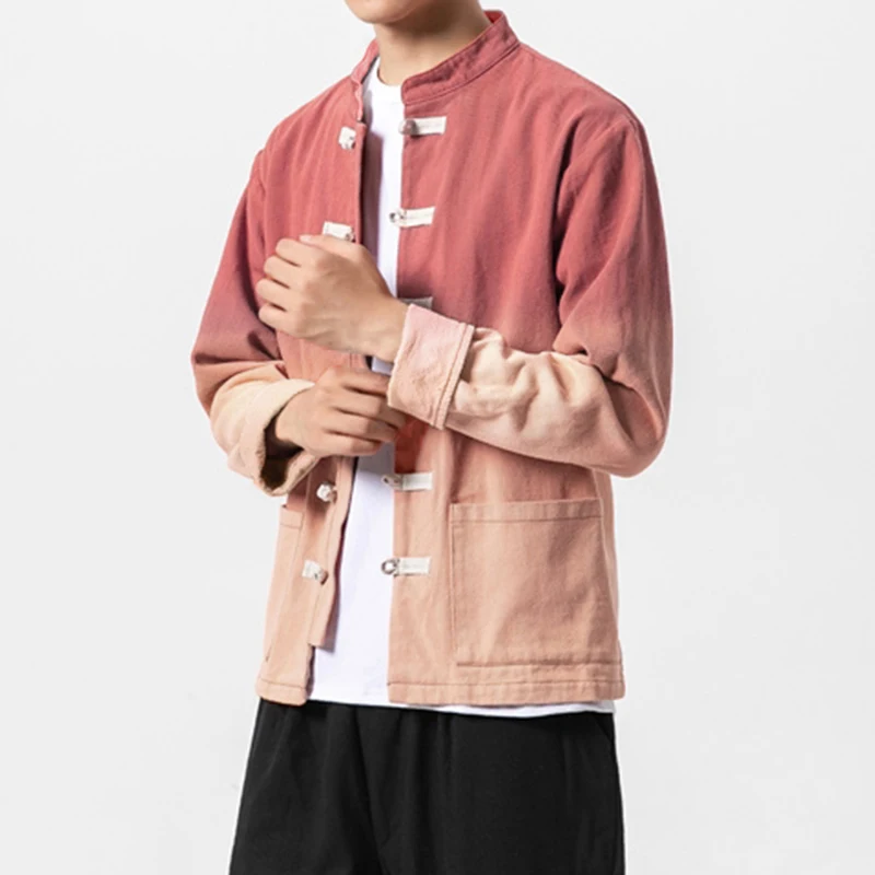 INCERUN Retro Men Shirt Button Up Stand Collar Gradient Long Sleeve Cotton Vintage Ethnic Style Casual Shirts Streetwear Camisa