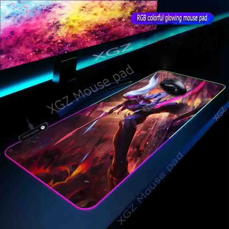  XGZ Large RGB Gaming Mouse Pad Black Lock-edeg Anime Hip Hop Sexy Girl Custom Computer Desk Mat Non