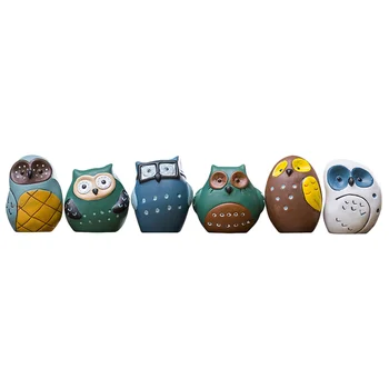 

1 Set/6PCS Colorful Creative Desktop Decoration Owl Shape Ceramic Crafts Table Ornament for Home Office