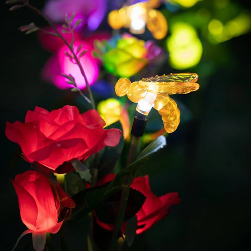 Conduziu a Lâmpada Solar à Prova Movido a Energia Lâmpada para Quintal Caminho ao ar ao ar Livre Dwaterproof Água Solar Caminho Jardim Decorativo Rosa Abelha Combinação 3 Cheap Lâmpadas solares