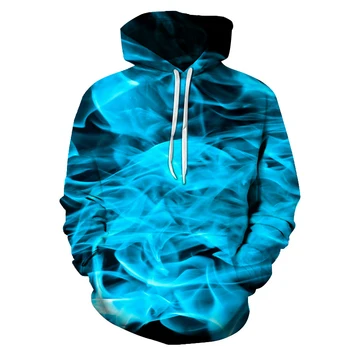 

New Fashion Blue Fire 3D Printed Pullover Hoodies 3D Flame Design Men Spring Autumn Long Sleeve Sweatshirt For Man Tracksuit