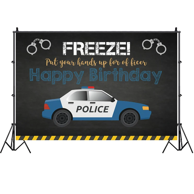 

Police Backdrop Banner Boys Happy Birthday Party Themed Decor Baby Shower Cars Wall Photo Background Booth Decoration Prop
