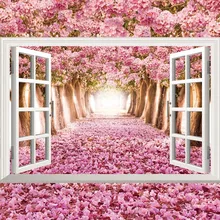 

New 3D Simulation Fake Window Ocean Lavender Cherry Blossom Sunflower Landscape Decoration Stickers Wall Sticker Mural Removable