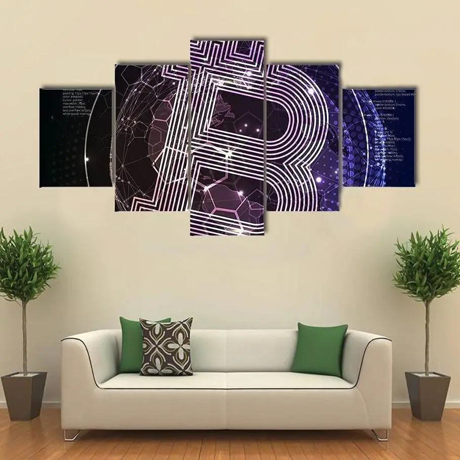 

No Framed Canvas 5Pcs Abstract Crypto Digital Bitcoins Currency Wall Art Posters Pictures Home Decor Paintings Decorations