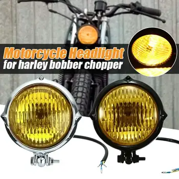 

4inch Motorcycle Headlight Yellow Front Light Lamp H4 35W Chrome Black For Harley Bobber Chopper
