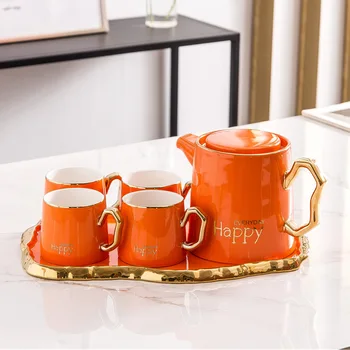 

Creative Polygon Gold-plated Ceramic Tea Set New Light Luxury Gold Handle Ceramic Coffee Cup Set Gift