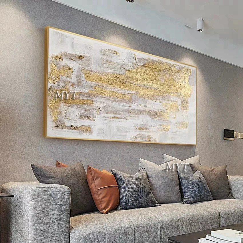 Günstig Abstrakte 3D Gold Dick Kunst Handgemachte Ölgemälde Leinwand Gold Gemälde Wand Bilder Kunst Wand Kunstwerk Für Esszimmer Dekoration