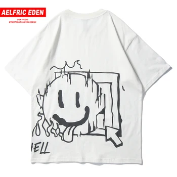 

Aelfric Eden Spring 2020 Hip-hop Punk Streetwear Men Short Sleeves Ghost Print Tshirt Men Casual loose oversize men women Tshirt