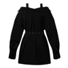 2022 Black Sexy Gothic Shirt Dress With Belt Punk Style Mini Sexy Strap Autumn Female Club Wear Party Off Shoulder Streetwear ► Photo 2/6