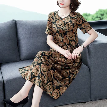 

2020 Free Shipiping Spring Women Mother Silk Dress Is Loose Big Yards Of Mulberry Silk Satin dress New Summer