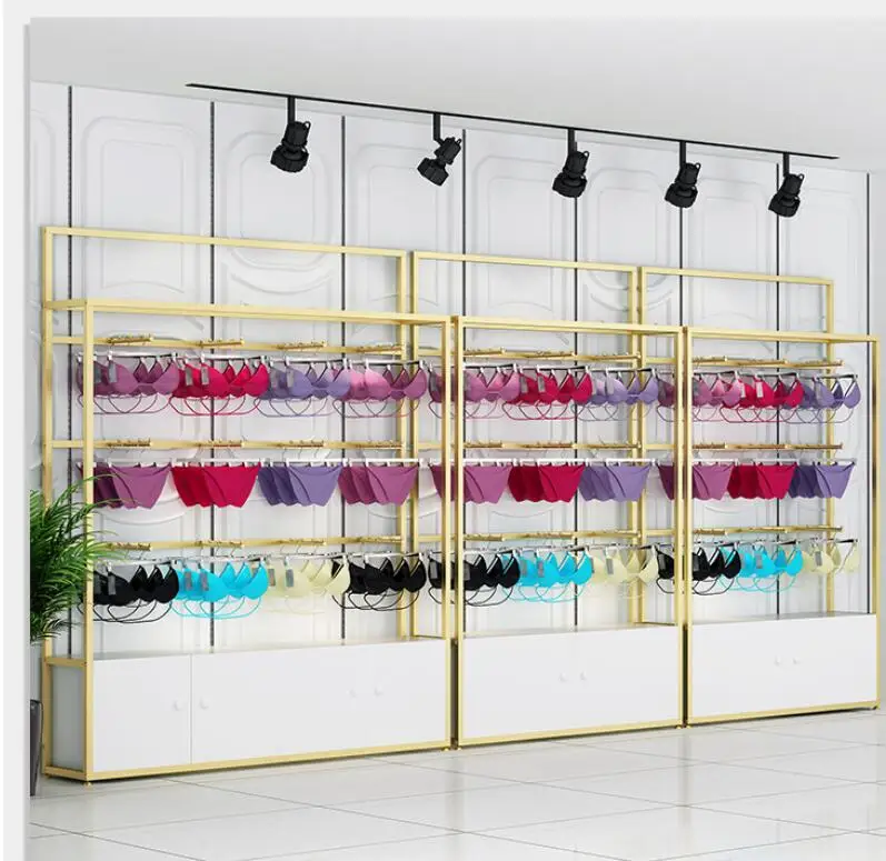 Shopping mall underwear display rack hanging bra underwear shelf gold floor  multi-layer display cabinet