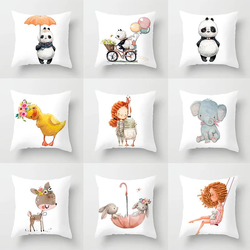 

Cartoon Animal Printed Lovely Elephant Cushion Cover 45x45cm Polyester Girls Throw Pillow Covers Decoration Fox Panda Pillowcase