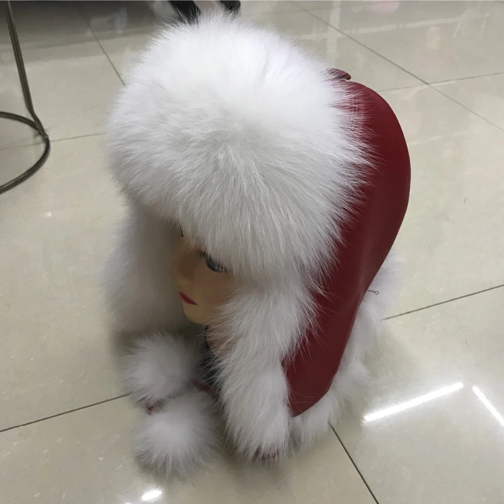 Женская шапка с натуральным лисьим мехом зимняя бомбер Ushanka теплая меховая для