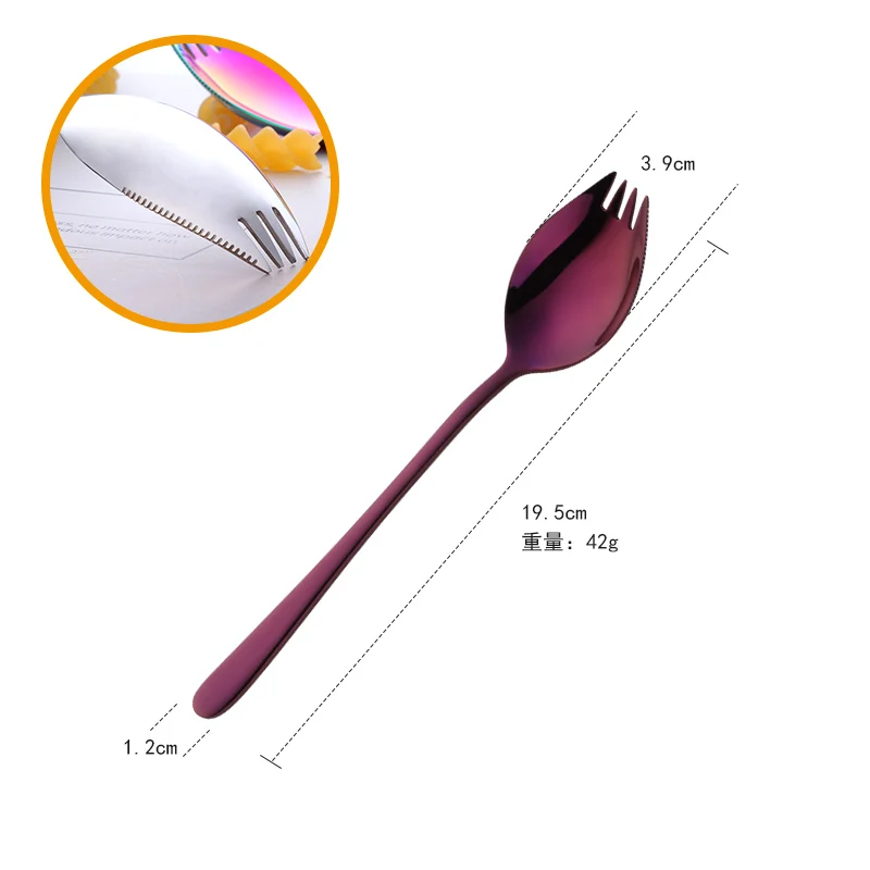 purple Креативный дизайн кухонные столовые приборы 3 в 1 из нержавеющей стали красочные спортивные Десертные Вилки ложка для лапши салат утварь для фруктов - Цвет: purple