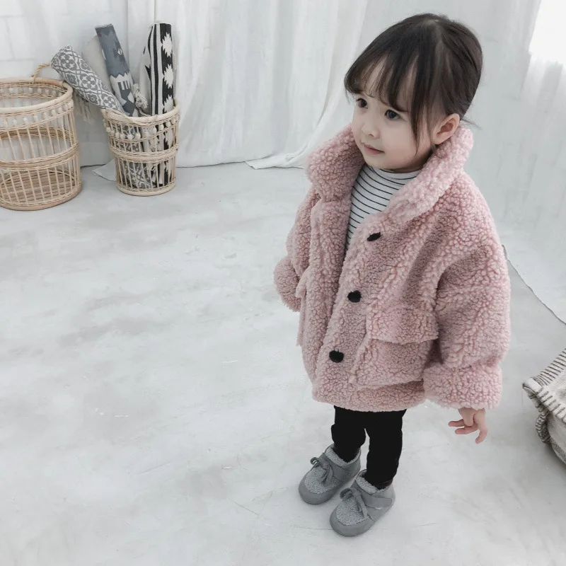 Kids Boys and Girls Plush Fleece Thickened Coat Children Winter Clothing Winter Toddler Girls Lambs Wool Warm Cotton Jacket