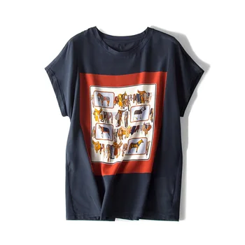 

Summer Fashion New Wide Pure Silk Cotton Women Chic Tshirt Tee Plus Size SO0049