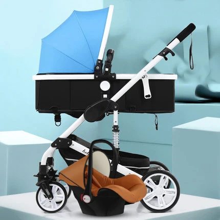 Babyfond 3 в 1 детская тележка с высоким обзором может сидеть на складной двухходовой четырехколесный амортизатор - Color: coral blue 3