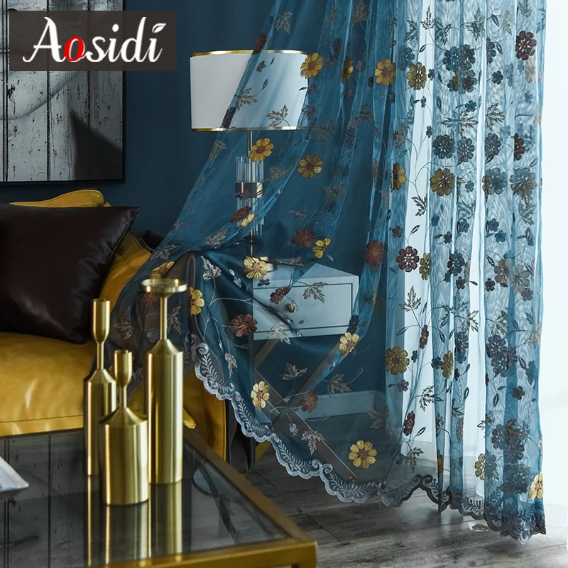 AOSIDI, Современные художественные тюлевые шторы с вышивкой для гостиной, спальни, на окно, Цветочная вуаль, занавески на заказ, высокое качество, драп 3D