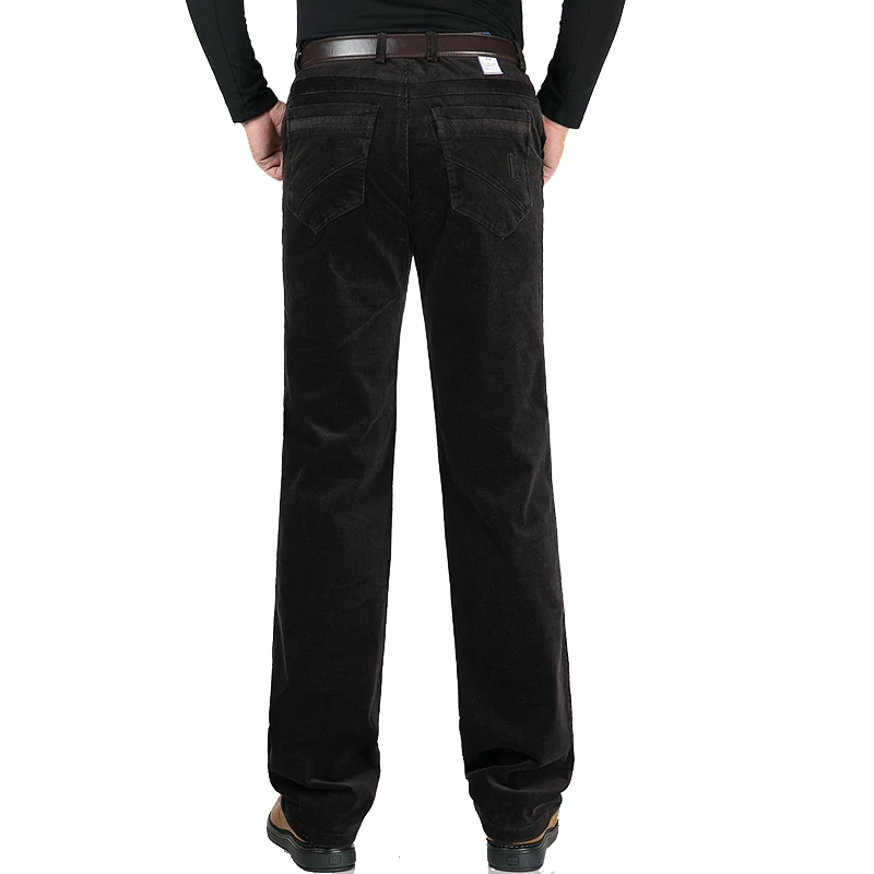 MOGU 2020 Winter New Men's Striped Pants High Waist Loose Corduroy Business Casual Pants Thick Elastic Straight Men's Pants