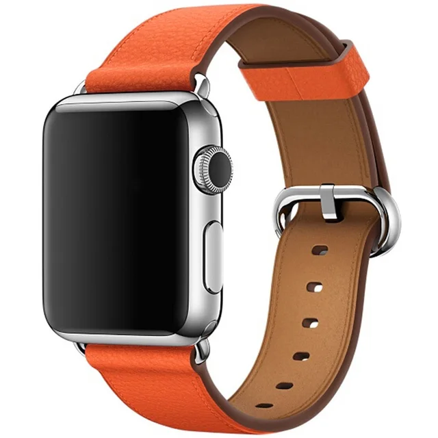 Samrt Watch Band for Apple Watch Band Series 6 SE 5 4 3 2 1 Leather Strap 44mm 38mm 42mm 40mm Orange red