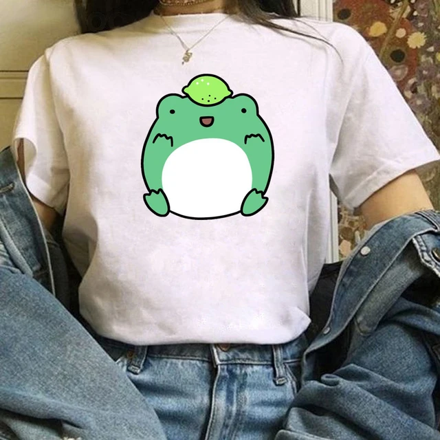 Skateboard Frog Cartoon Print Black Women T shirt Girl Harajuku Graphic Tee Y2k Top Aesthetic Clothes Vintage Shirt,Dropship P8456I
