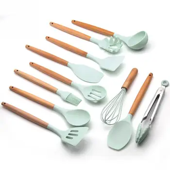 

11pcs Frying Tongs Home Cooking Tools With Storage Barrel Non Stick Silicone Spatula Kitchen Utensils Set Scratch Proof Hanging