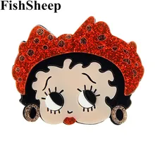 FishSheep, милые блестящие Акриловые броши для маленькой девочки, для женщин, большая мультяшная фигурка лица, полимерная женская брошь, булавки, ювелирные изделия, подарки