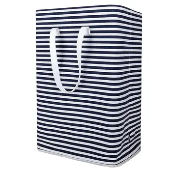 

Foldable Storage Basket Dirty Clothes Storage Basket Household Cotton And Linen Striped Laundry Basket Home Storage Supplies