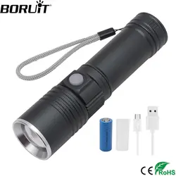 BORUiT C12 XML T6 светодиодный фонарик 4-режим Масштабируемые Факел USB зарядка 1000LM Фонари Кемпинг вспышки лампы 26650/18650 Батарея